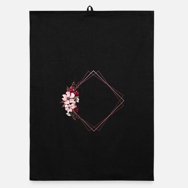 Flowers in Rectangular Frame / Pink Tones - Organic dish towel - black