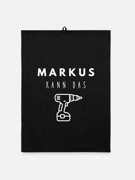 Markus Name Handwerker Werkzeug Akkuschrauber - Organic Geschirrtuch - Schwarz - Vorne