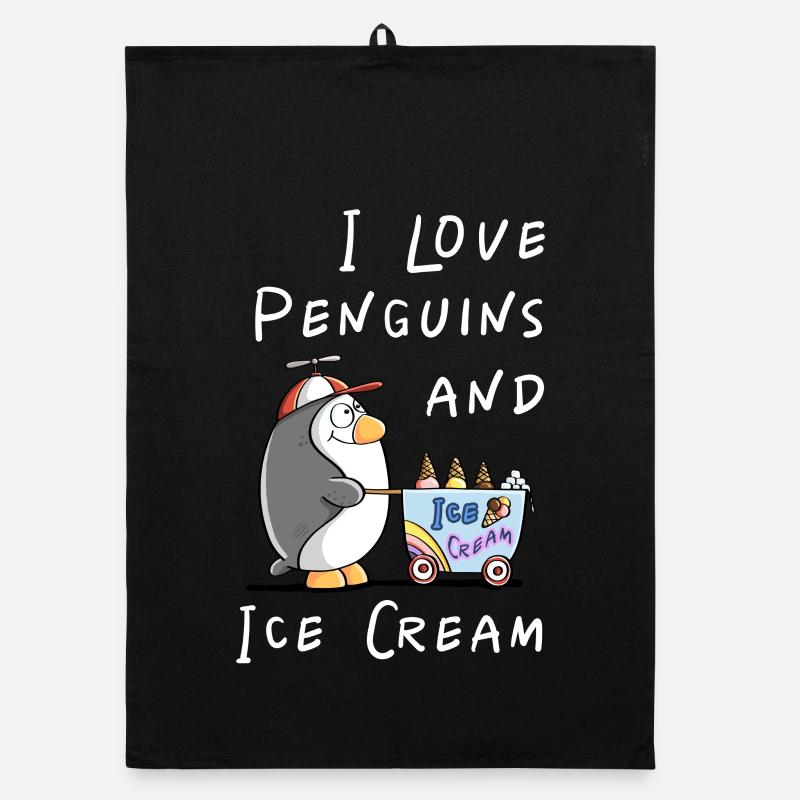 J’aime les pingouins et la crème glacée - Bande dessinée de crème glacée pingouin Torchon bio