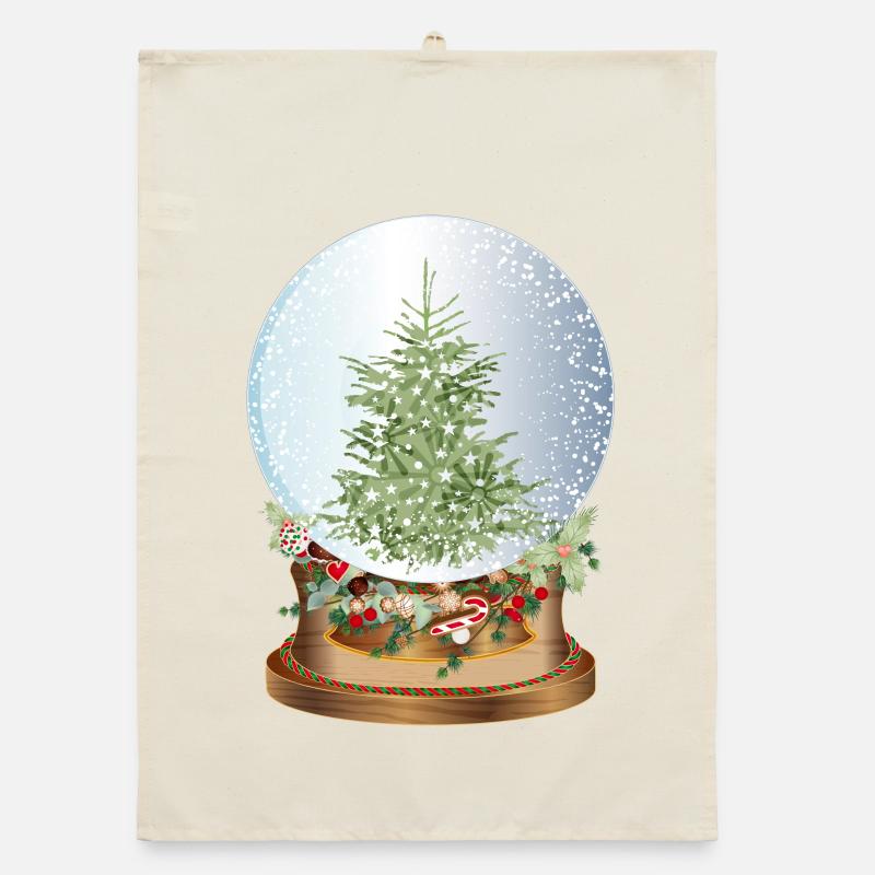 beautiful nostalgic snow globe with Christmas tree Organic dish towel