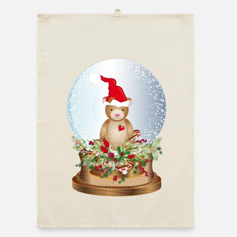 schöne nostalgische Schneekugel mit Teddybär Organic Geschirrtuch