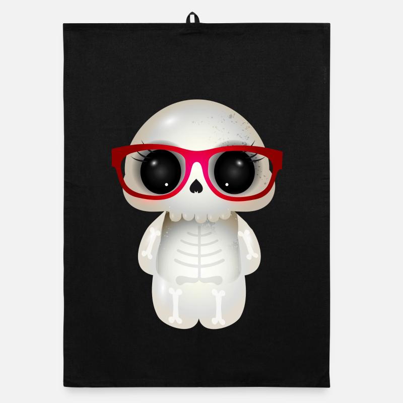 niedlicher Skull mit roter Nerd Brille Organic Geschirrtuch