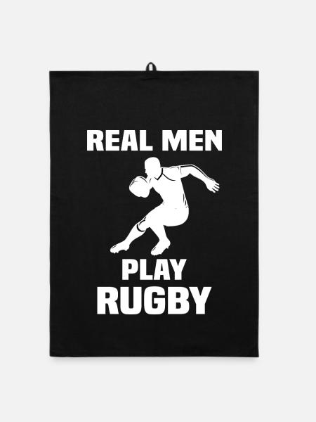 Les Vrais Hommes Jouent au Rugby - Torchon bio - noir - Devant