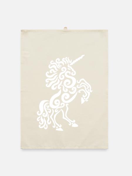 Cheval licorne (blanc) - Torchon bio - nature - Devant