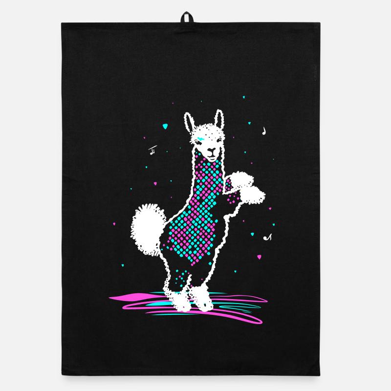 Alpaka im 80er Disco Retro Style Funky Alpaca Organic Geschirrtuch