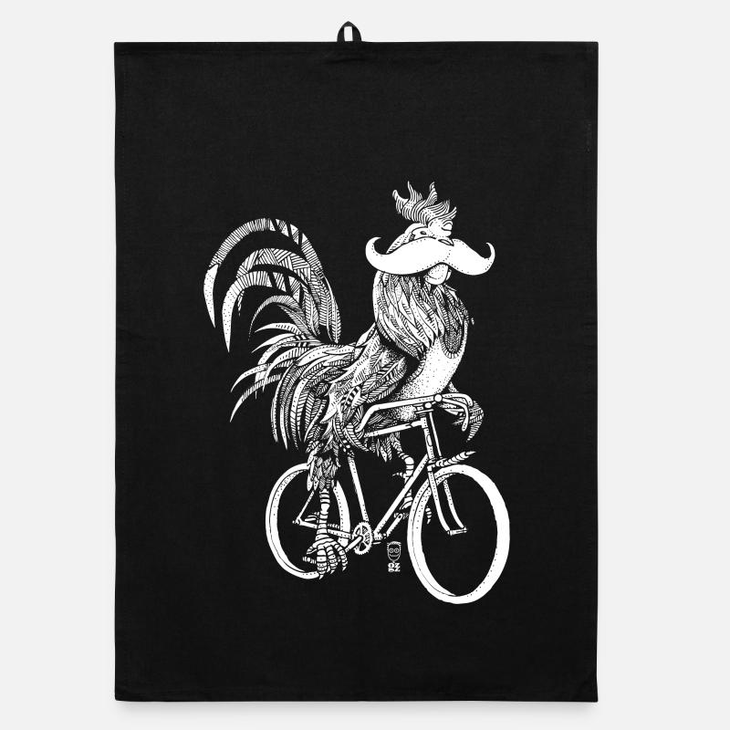 Rooster & Bicycles - white version Organic dish towel