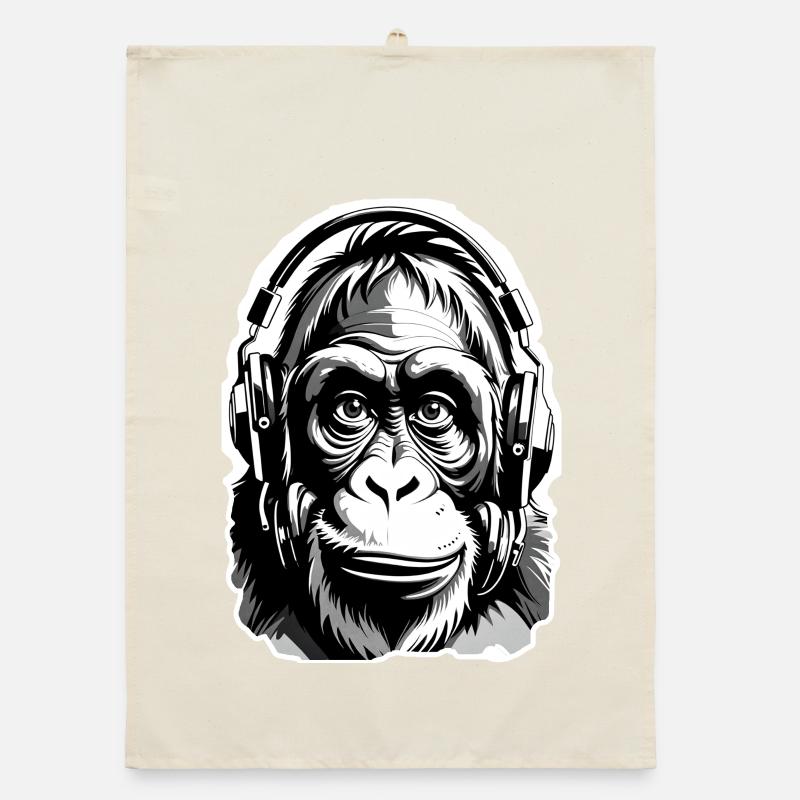 Musique Monkey Gorilla avec des écouteurs comme idée cadeau Torchon bio