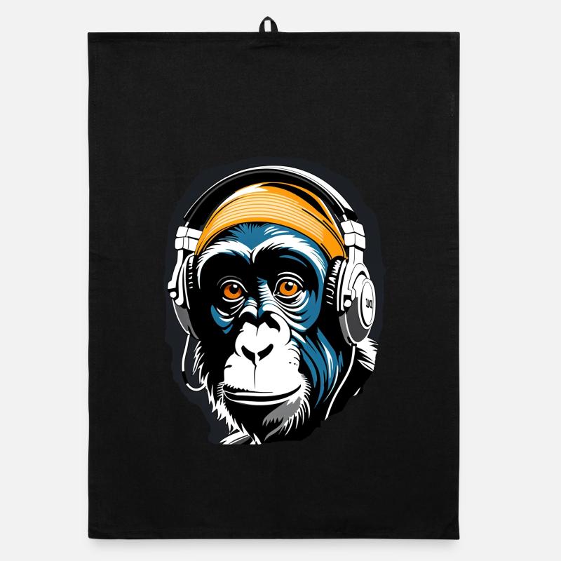 Musik Affe Schimpanse Kopfhoerer als Geschenkidee Organic Geschirrtuch