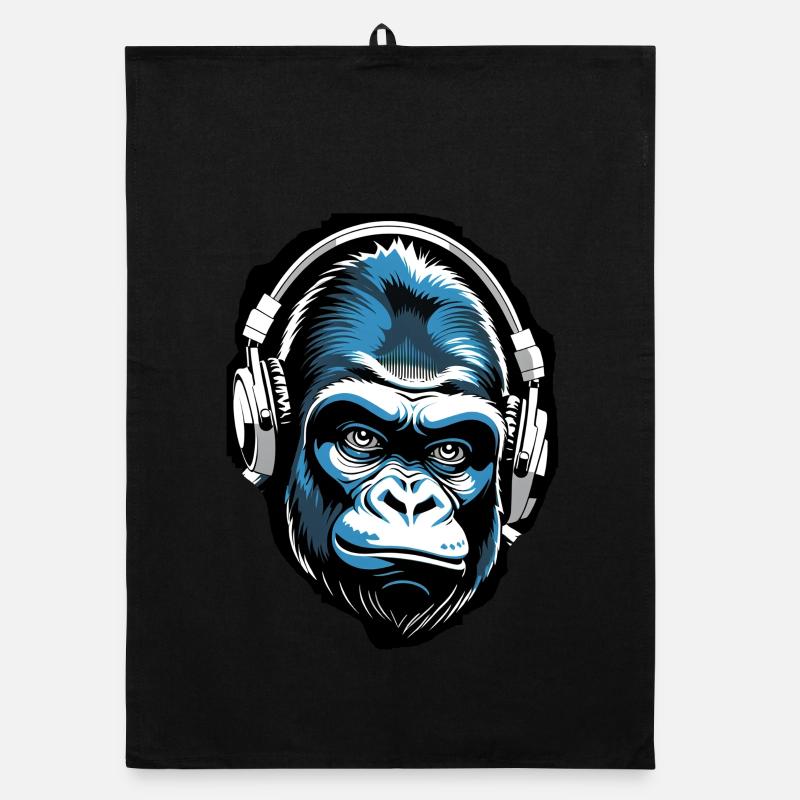 Musique Monkey Gorilla avec des écouteurs comme idée cadeau Torchon bio