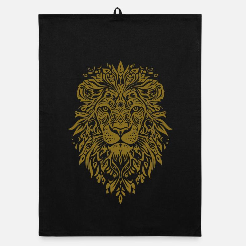 Lion head with leaf pattern in gold Organic dish towel