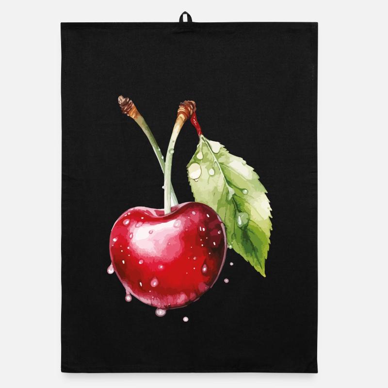 Fruity cherry with water droplets Organic dish towel