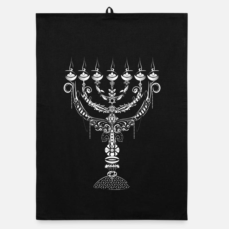 Menorah ornementale avec décorations ornées Torchon bio