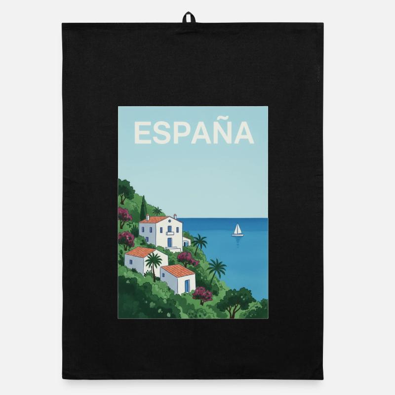 Spanische Küstenidylle - Organic Geschirrtuch - Schwarz