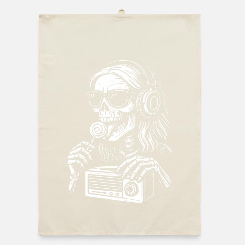 Skelett DJ mit Kopfhörern Organic Geschirrtuch