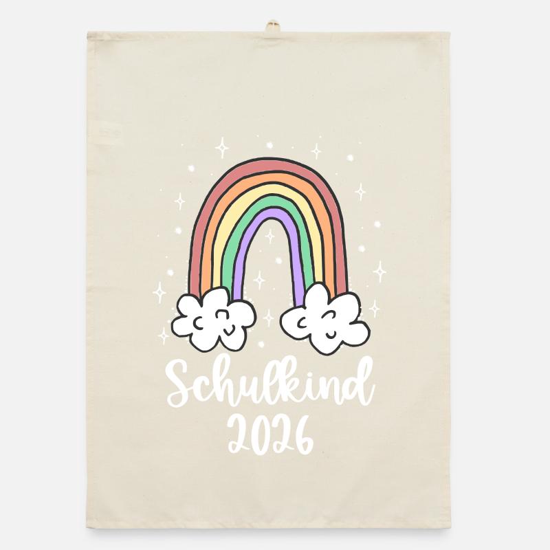 Schulkind 2026 Einschulung Mädchen Regenbogen Organic Geschirrtuch