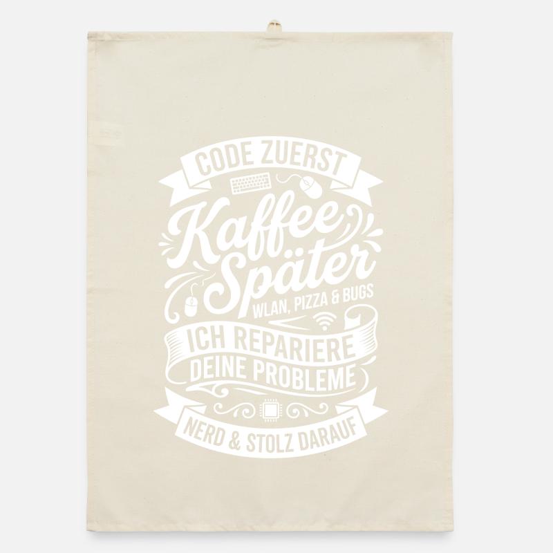 Code zuerst Kaffee Später Organic Geschirrtuch