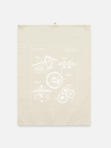 Vintage Gearwork Bauplan - Organic Geschirrtuch - Natur - Vorne