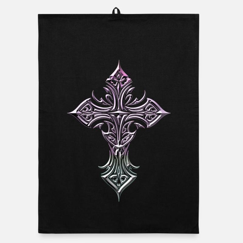 Irisierendes gotisches Kreuz Templer-Flair Organic Geschirrtuch