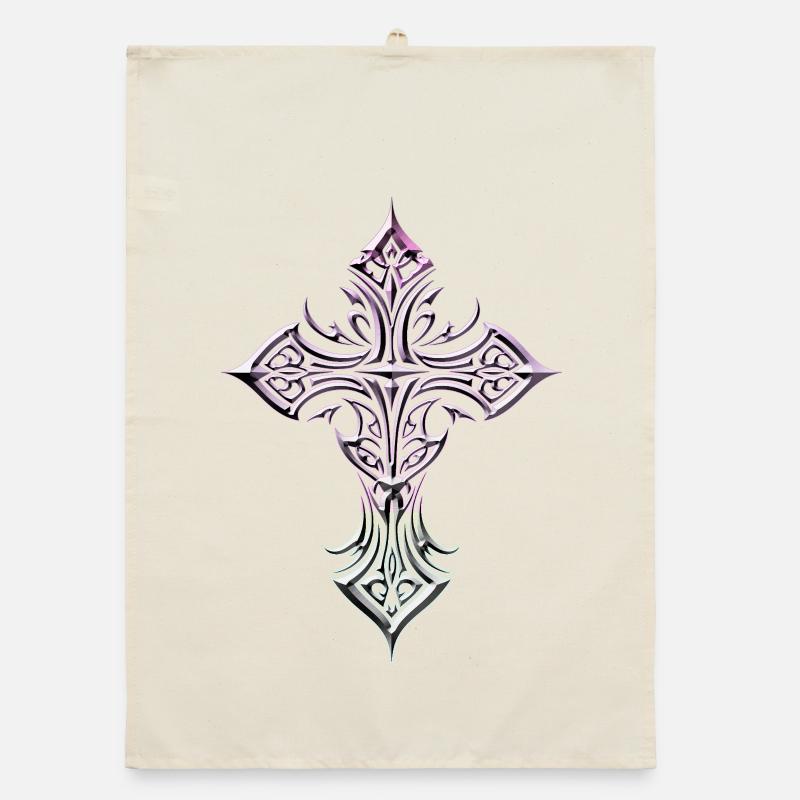 Irisierendes gotisches Kreuz Templer-Flair Organic Geschirrtuch