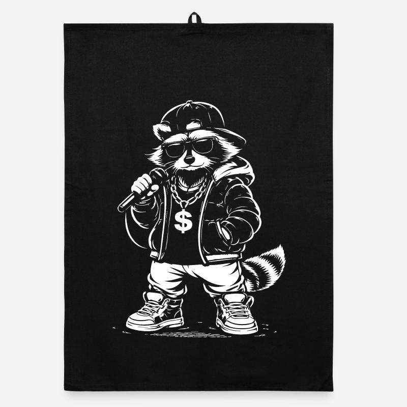 Rappeur de raton laveur avec du bling - Torchon bio - noir