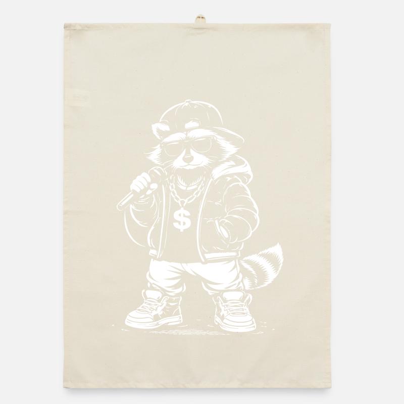 Rappender Waschbär mit Bling Organic Geschirrtuch