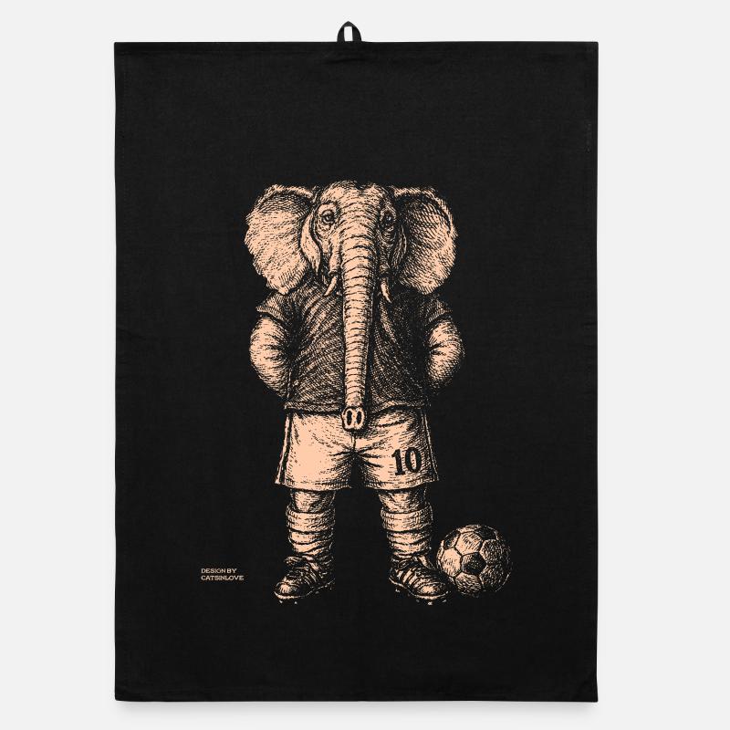 Elephant with Soccer Ball for Dark Blue Shirts Organic dish towel