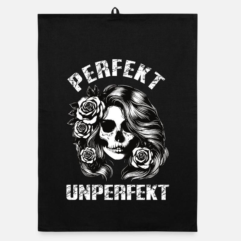 Perfekt Unperfekt Skull Roses Gothic Design Organic Geschirrtuch