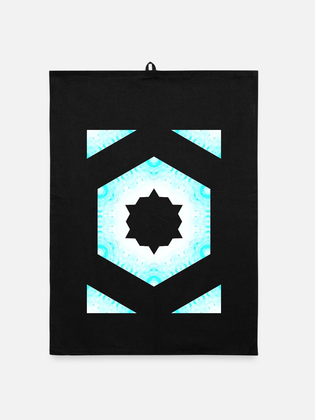 Azur Kaleidoskop Sternmuster - Organic Geschirrtuch - Schwarz - Vorne