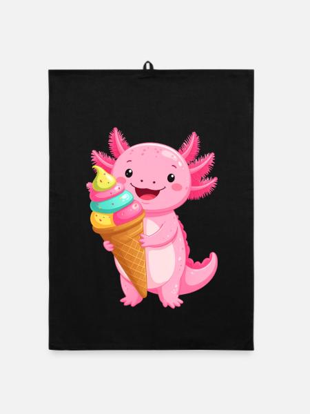Axolotl Rose Comic avec Cône d’École – Art de la Rentrée - Torchon bio - noir - Devant