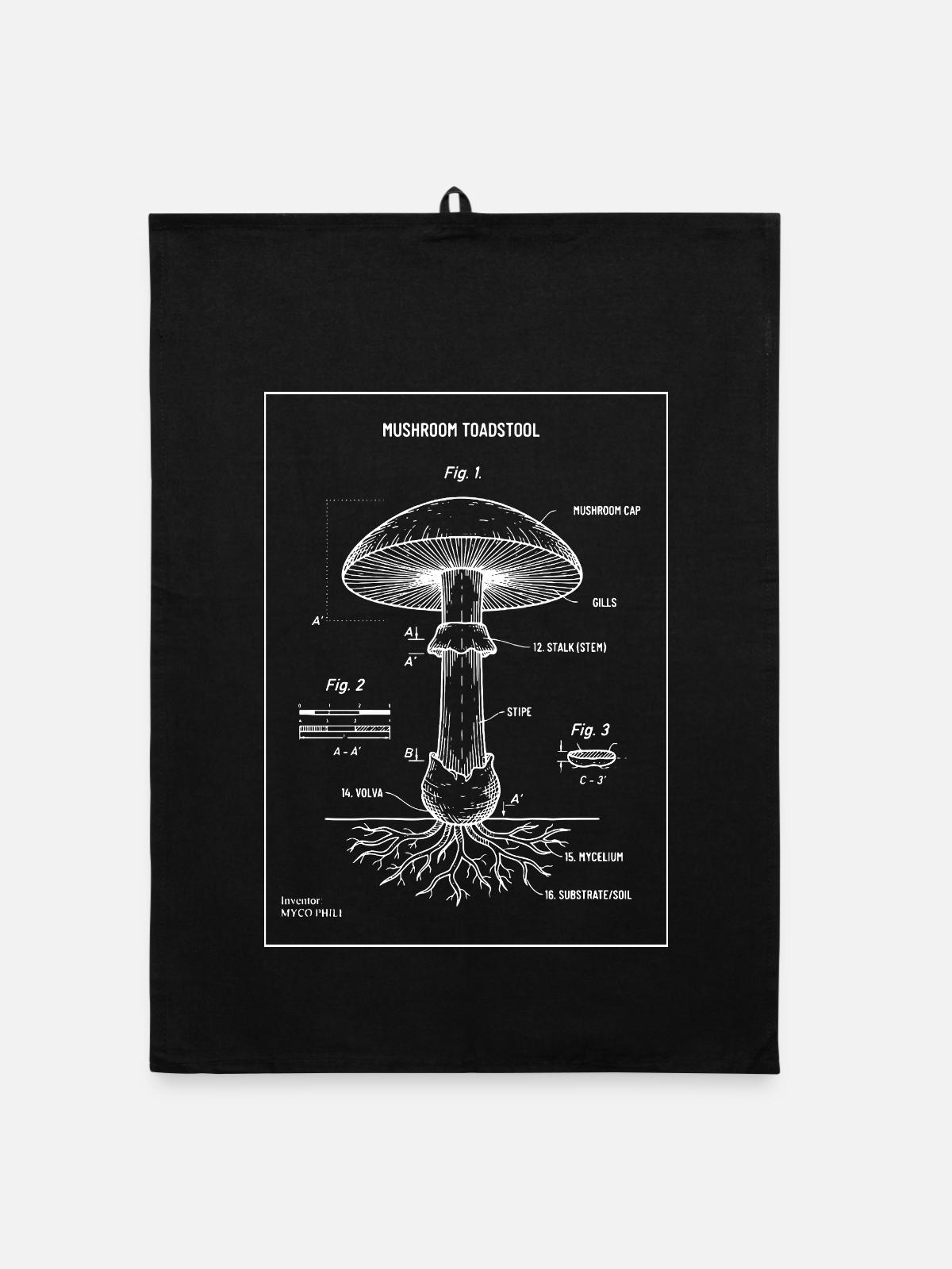 Toadstoolpilz-Blaupausendiagramm - Organic Geschirrtuch - Schwarz - Vorne