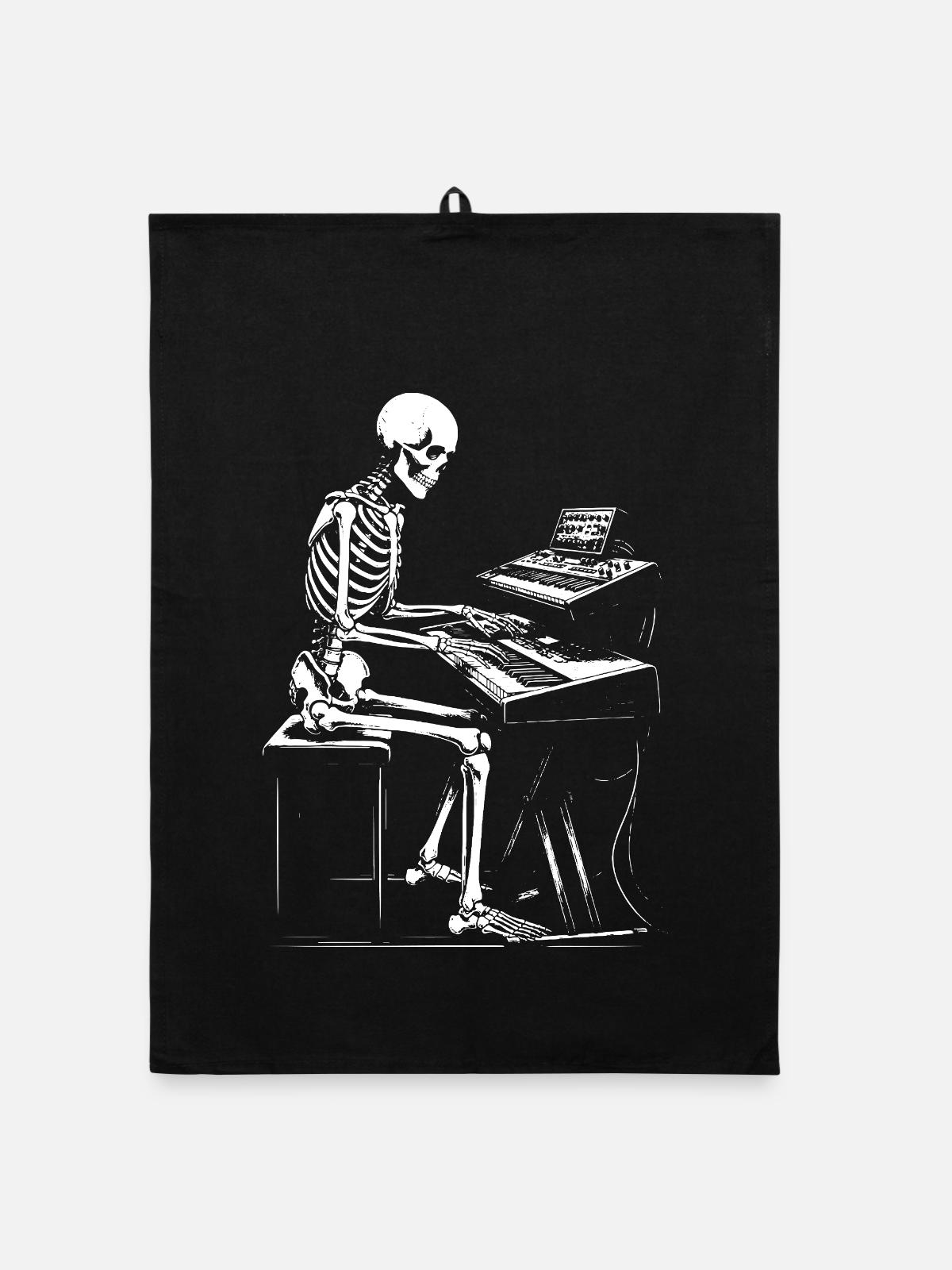 Skelett im Keyboard Studio - Organic Geschirrtuch - Schwarz - Vorne