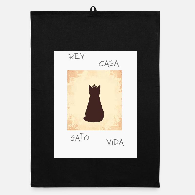 King Cat in Silhouette with Crown - Organic dish towel - black