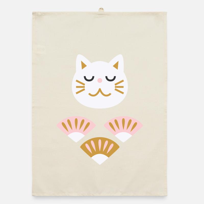 Chat japonais avec éventails L blanc Torchon bio