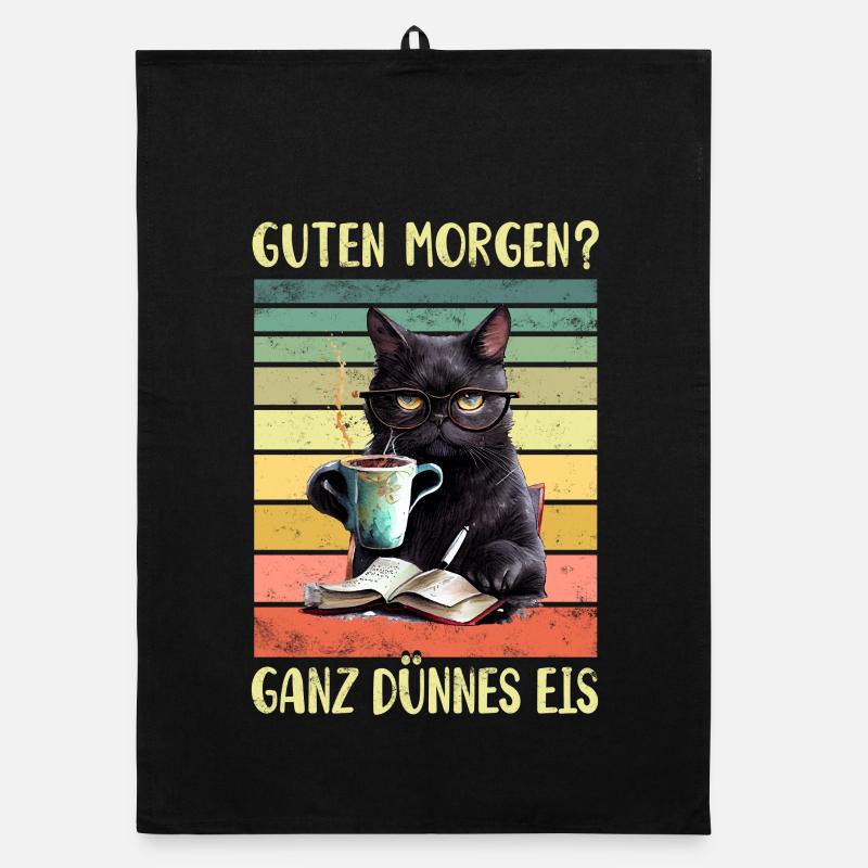 Schwarze Katze Morgenmuffel Organic Geschirrtuch
