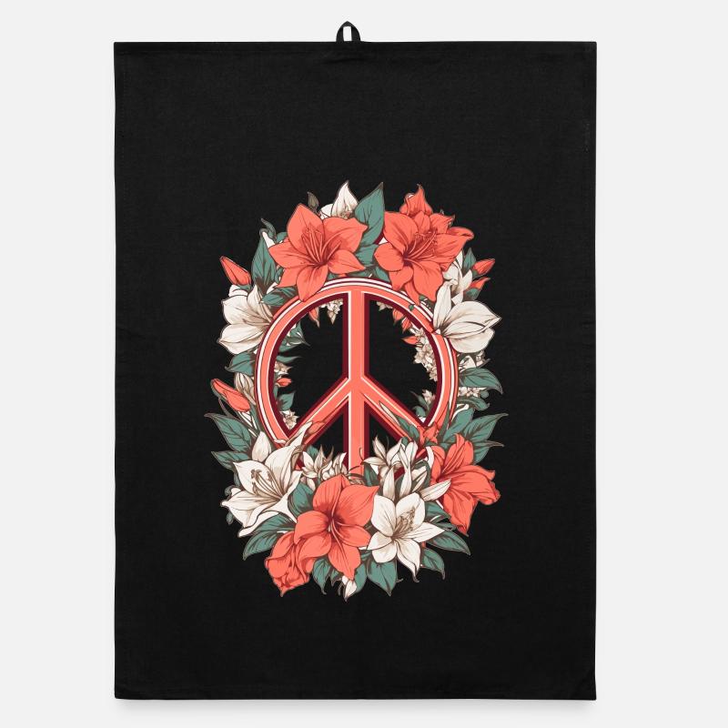 Friedenszeichen mit Amaryllis Blumen Organic Geschirrtuch