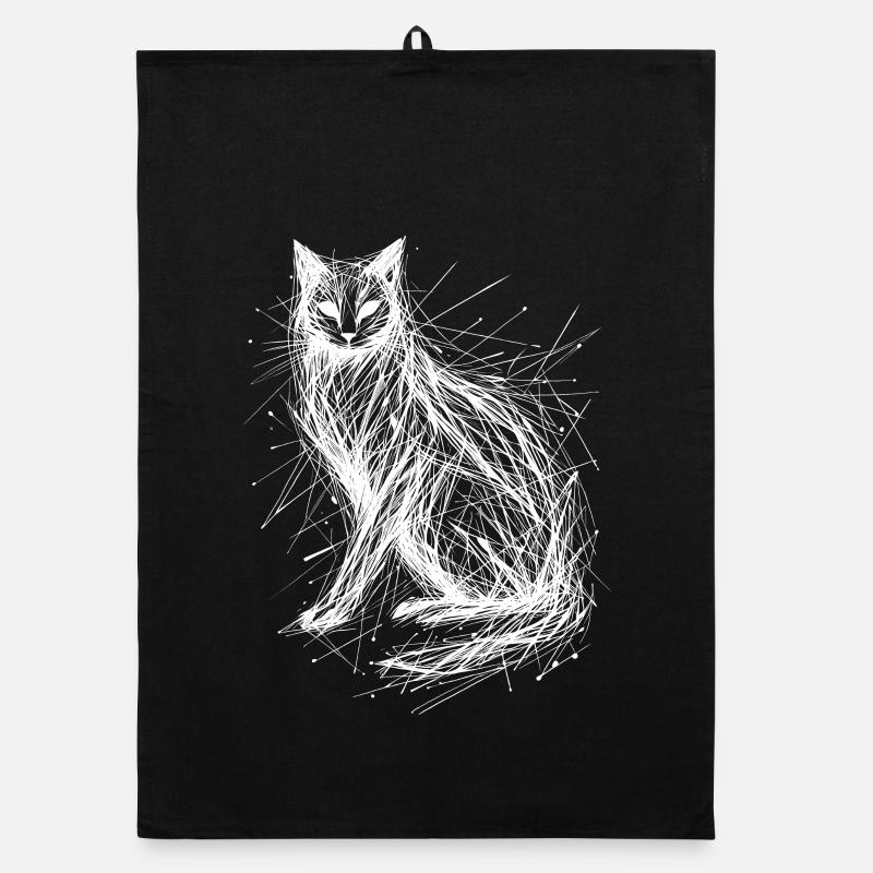 Portrait de chat abstrait avec des lignes sauvages Torchon bio