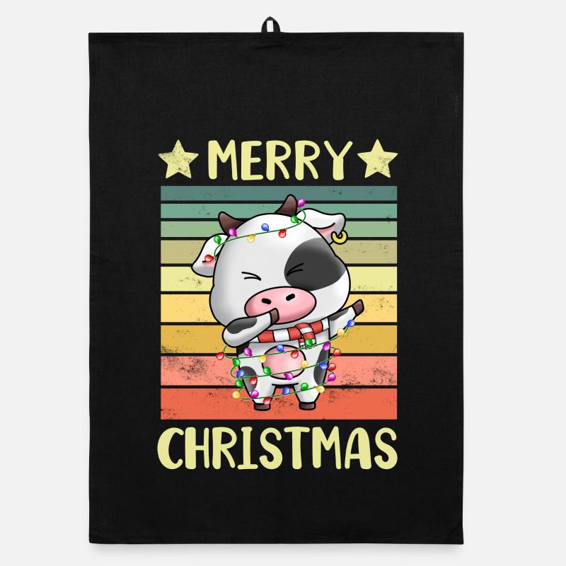 Frohe Weihnachten Kuh Organic Geschirrtuch