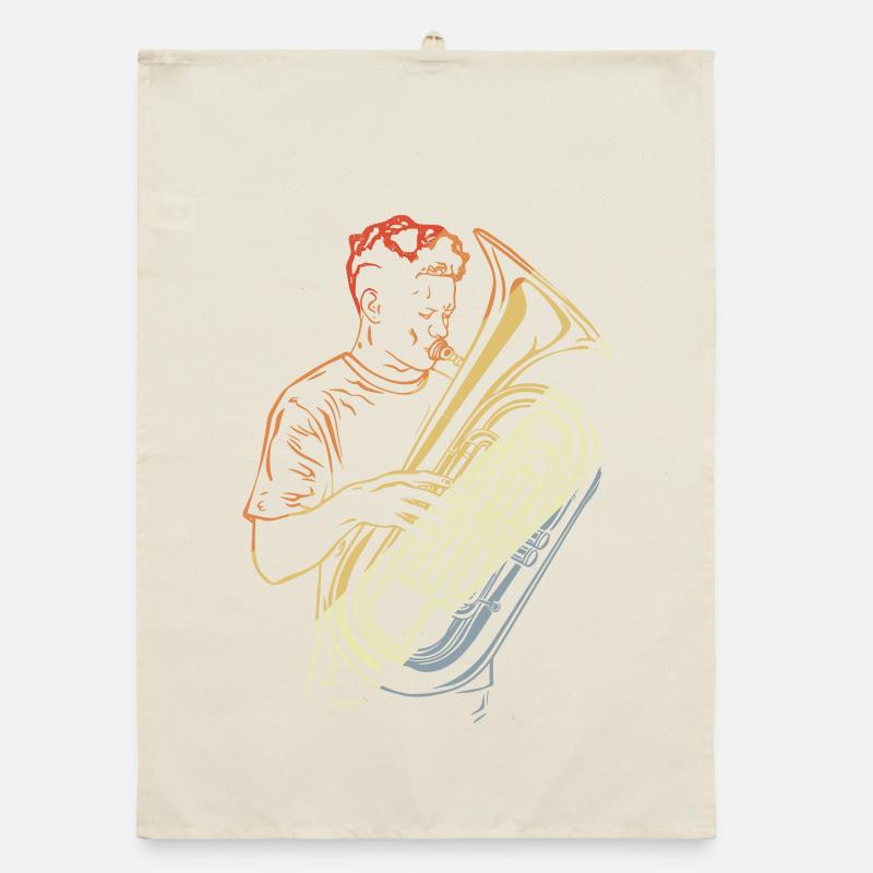 Tuba Drawing Vintage Organic dish towel