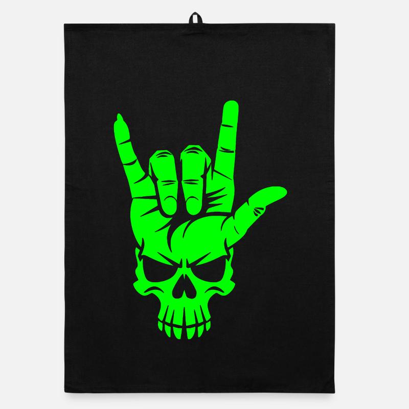 Rock n Roll Crâne Main - Torchon bio - noir