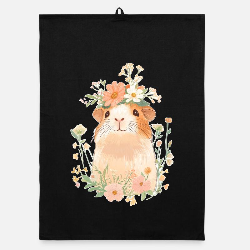Meerschweinchen mit Blumen - Organic Geschirrtuch - Schwarz
