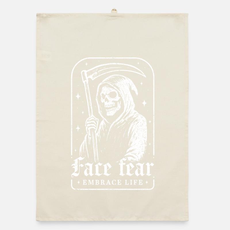 Stelle dich der Angst, umarme das Leben, Skelett, Sensenmann, Organic Geschirrtuch