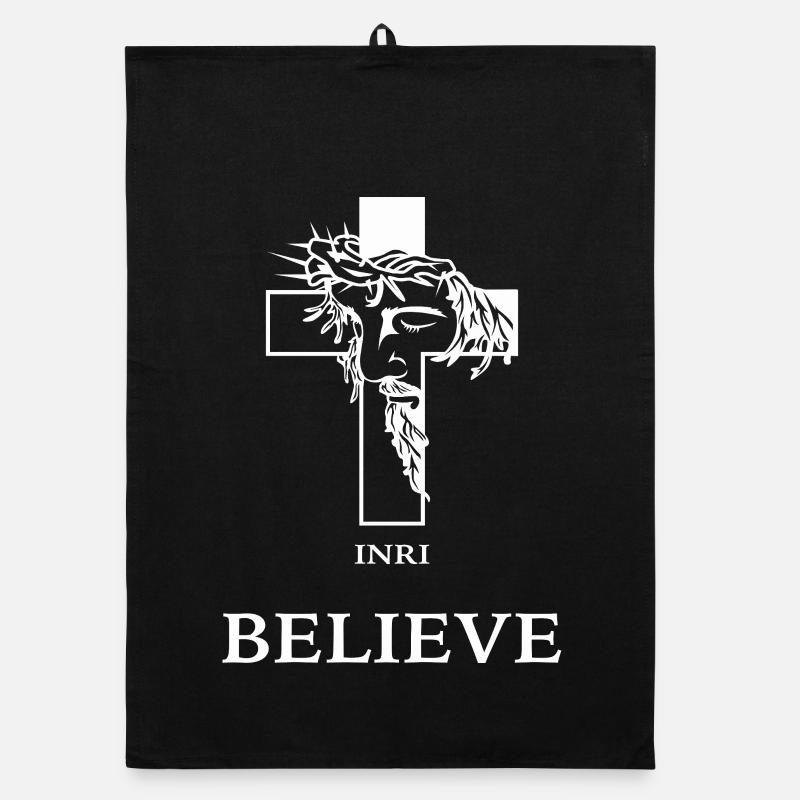 Croire – Croix moderne avec Jésus Torchon bio