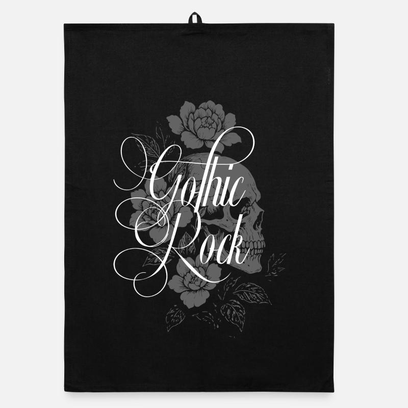 Gothic Rock Floral Skull Organic dish towel