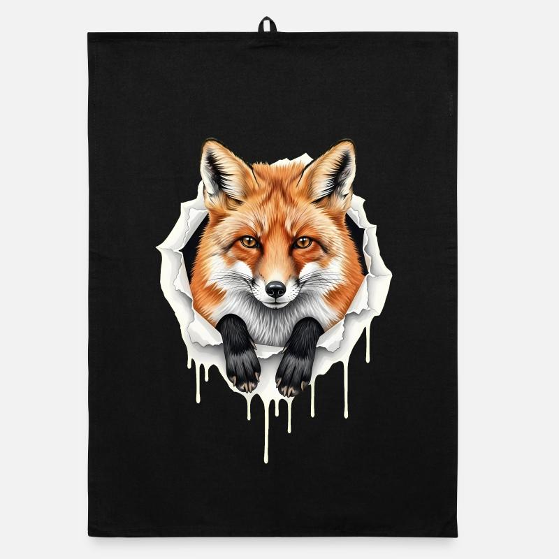 Süßer Fuchs Guckt aus Riss - Gothic Rotfuchs - Organic Geschirrtuch - Schwarz