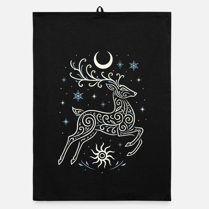 Jumping Yule Deer with Sun & Moon Organic dish towel