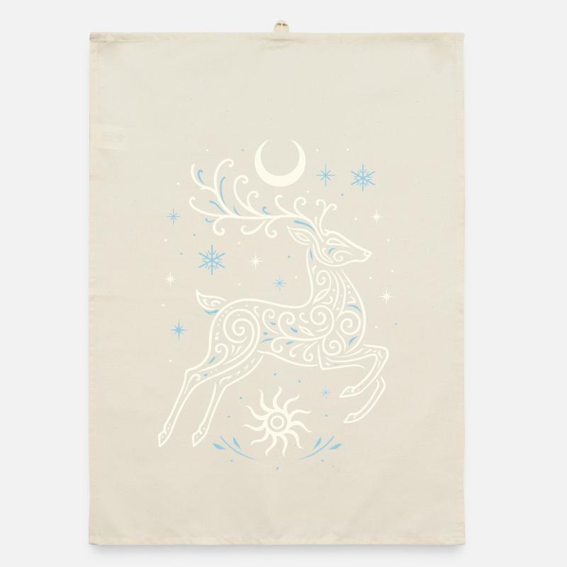 Springender Yule Hirsch mit Sonne & Mond Organic Geschirrtuch