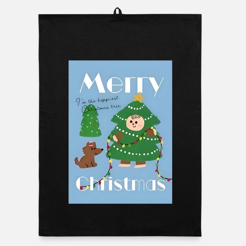 Cute Christmas Tree Illustration Organic dish towel