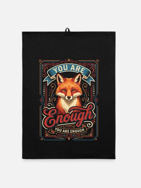 You Are Enough: Fox Vintage Art - Organic Geschirrtuch - Schwarz - Vorne