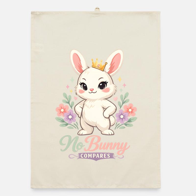 Cute Easter bunny with colorful egg and lettering Organic dish towel