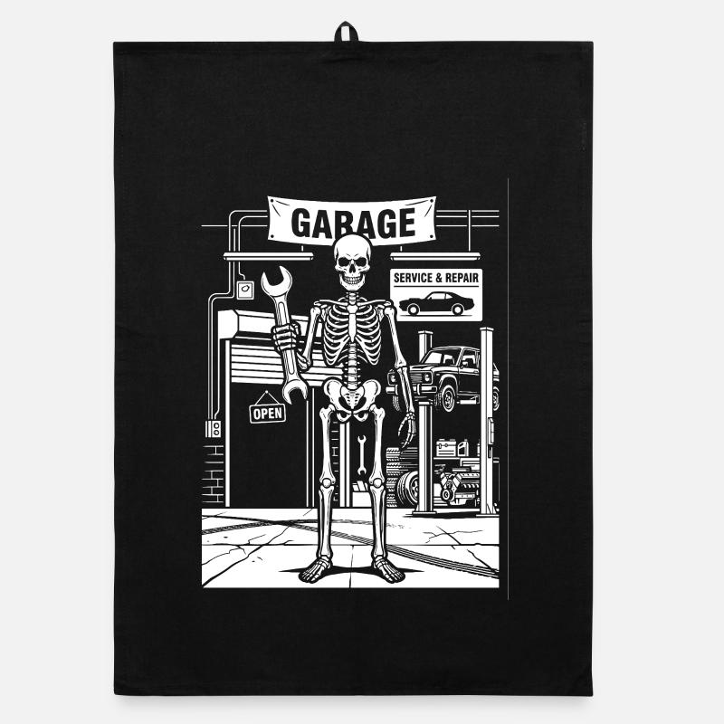 Skeleton in the Garage Auto Shop Organic dish towel